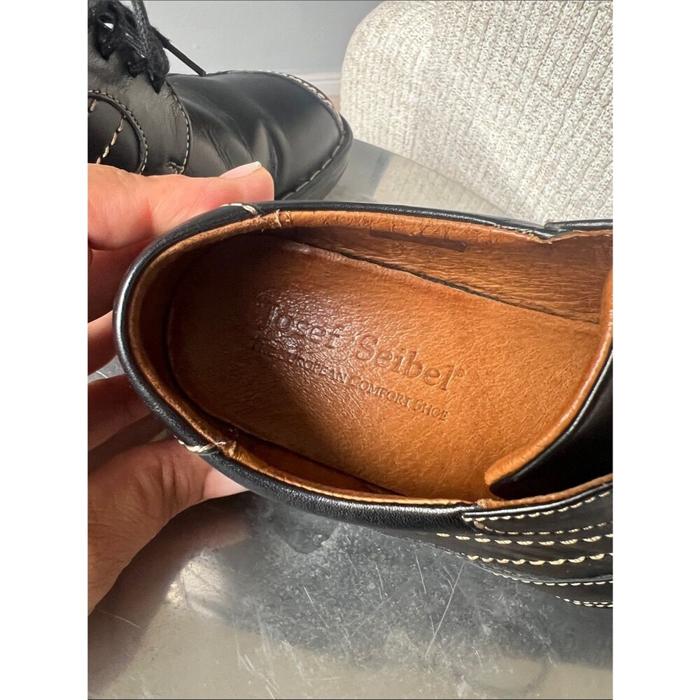 Josef Seibel Black Leather Women's Lace-Up Loafers - Picture 7 of 9